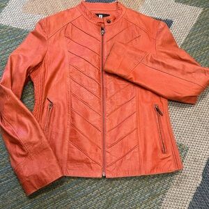 Alain De France Rare Women's Leather Jacket in Bold Rustic Orange Size M 👑